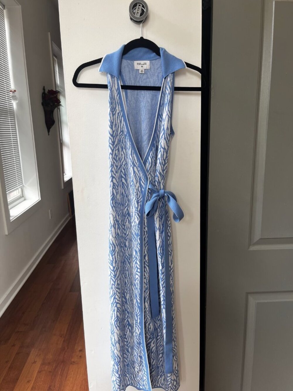 DVF x Target Sea Twig Blue Knit Wrap Maxi Dress Sleeveless Polo Collar XXS